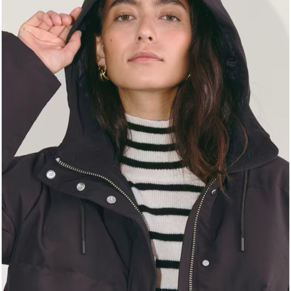 NEW Everlane Renew Long Black Puffer Coat w Hood S - Picture 5 of 16